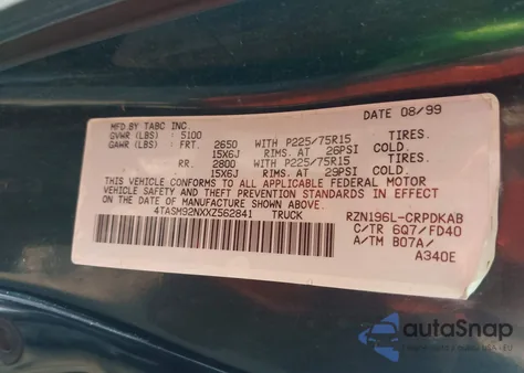 1999 Toyota Tacoma Prerunner из США, поврежденный, VIN 4TASM92NXXZ562841